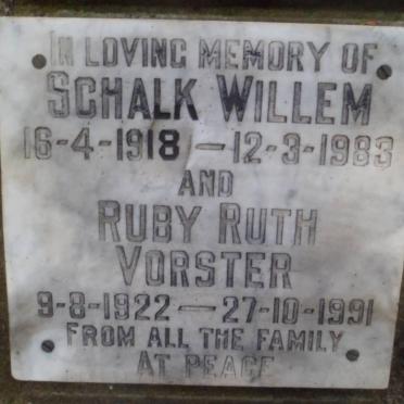 VORSTER Schalk Willem 1918-1983 &amp; Ruby Ruth 1922-1991