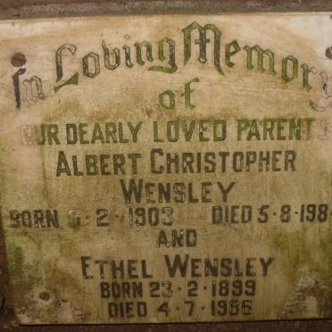 WENSLEY Albert Christopher 1903-1984 &amp; Ethel 1899-1986