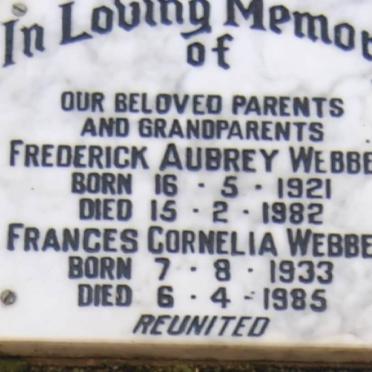 WEBBER Frederick Aubrey 1921-1982 &amp; Frances Cornelia 1933-1985