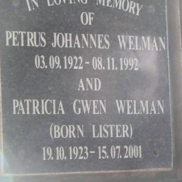 WELMAN Petrus Johannes 1922-1992 &amp; Patricia Gwen LISTER 1923-2001