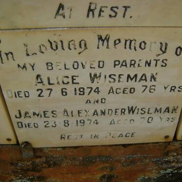 WISEMAN James Alexander -1974 &amp; Alice -1974