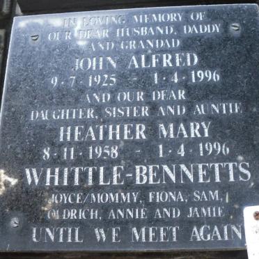 WHITTLE-BENNETTS John Alfred 1925-1996 &amp; Heather Mary 1958-1996
