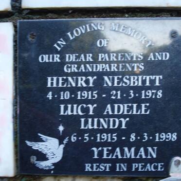 YEAMAN Henry Nesbitt 1915-1978 &amp; Lucy Adele LUNDY 1915-1998