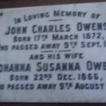 OWENS John Charles 1872-1943 &amp; Johanna Susanna 1866-1958