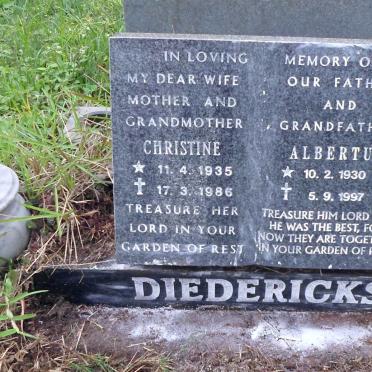 DIEDERICKS Albertus 1930-1997 &amp; Christine 1935-1986