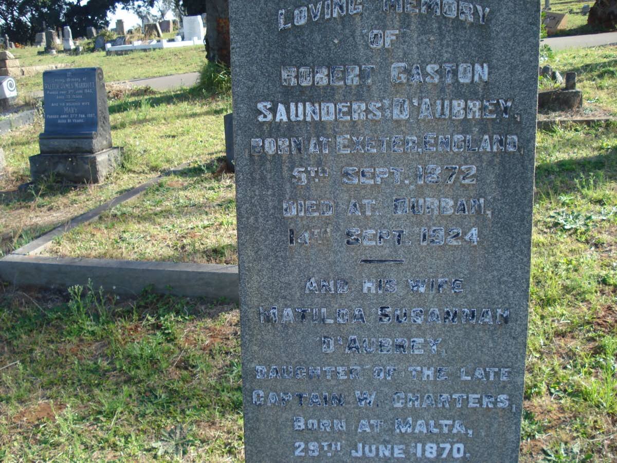 D'AUBREY Robert Gaston Saunders 1872-1924 &amp; Matilda Susannah 1870-1956