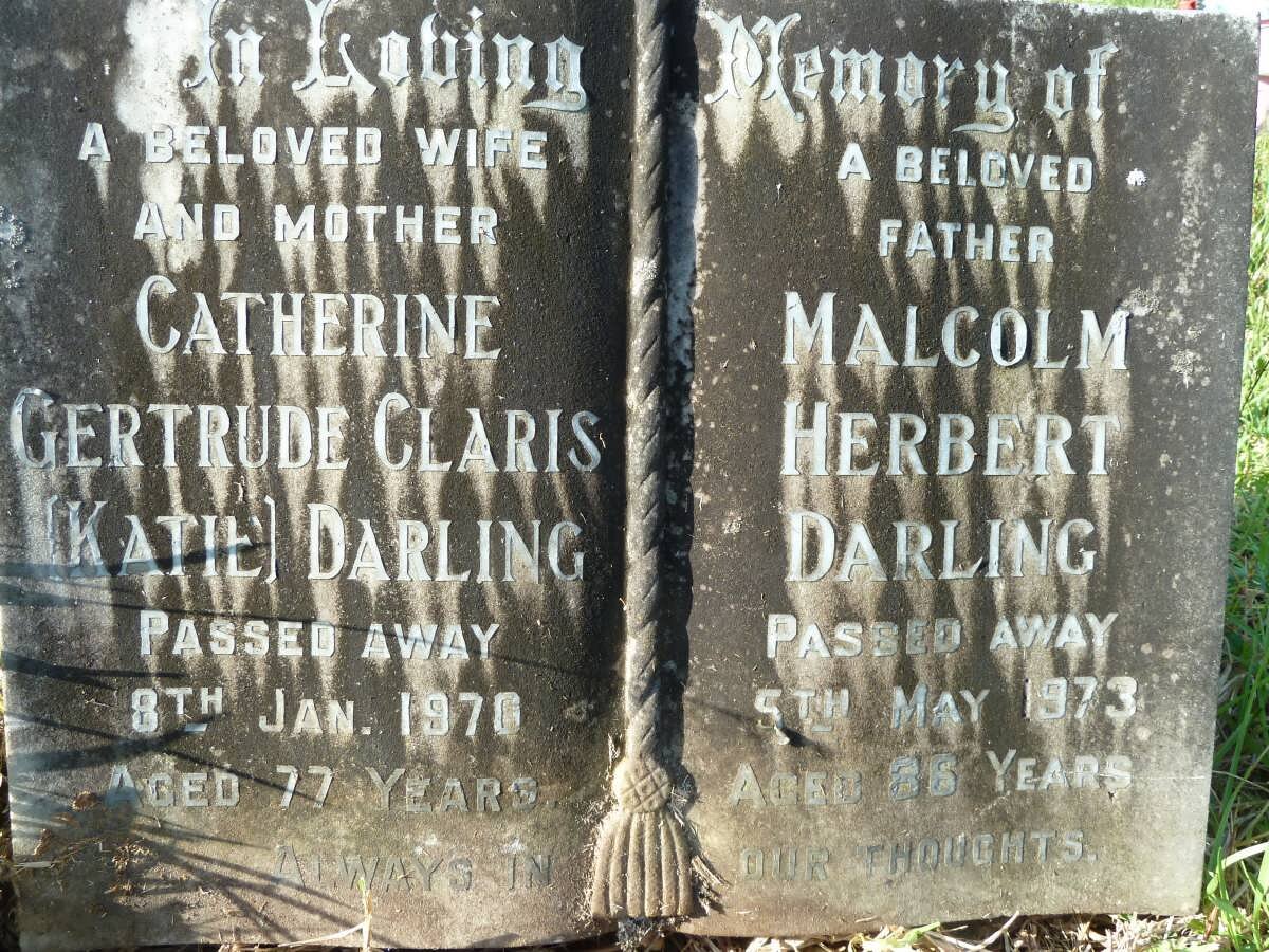 DARLING Malcolm Herbert -1973 &amp; Catherine Gertrude Claris -1976