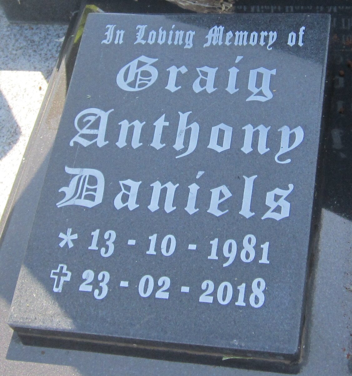 DANIELS Craig Anthony 1981-2018