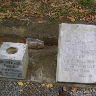 DYKE Rupert Walter 1900-1971 &amp; Clara Ellen 1901-1979 :: DYKE Rupert Walter 1924-1969 :: PUTTICK Christiaan David 1985-1985