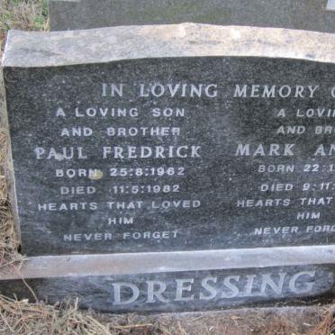 DRESSING Paul Fredrick 1962-1982 :: DRESSING Mark Anthony 1965-1996