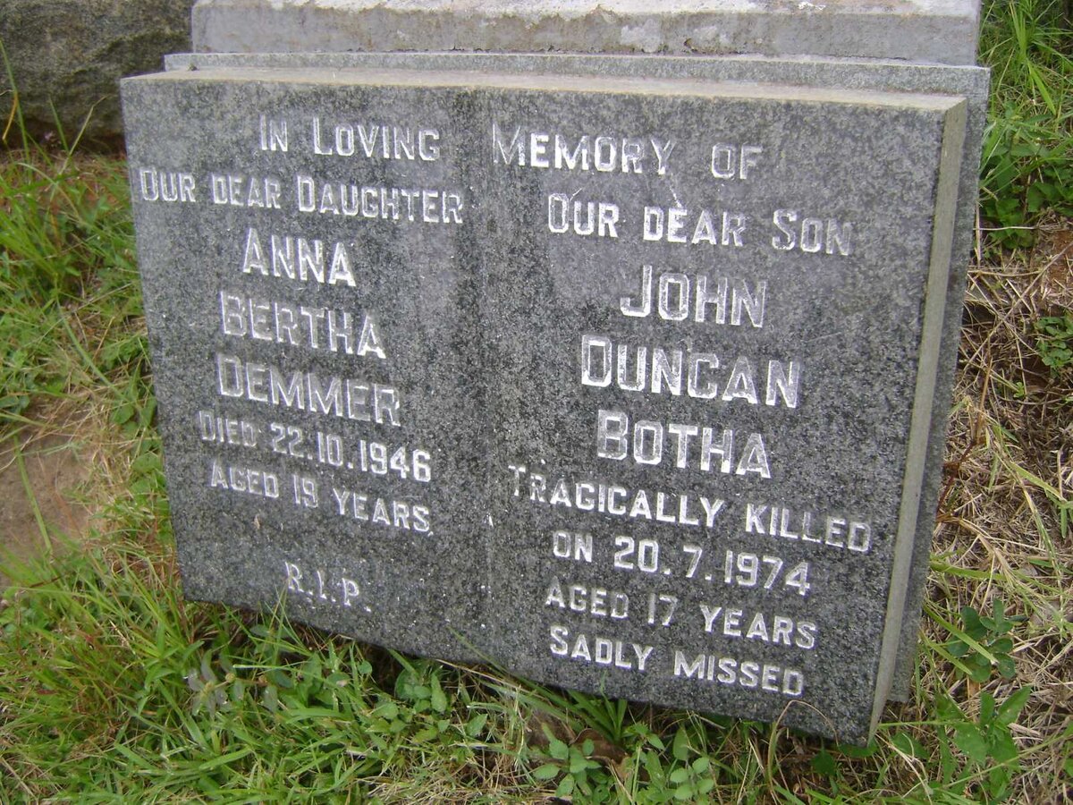 DEMMER Anna Bertha -1946 :: BOTHA John Duncan -1974