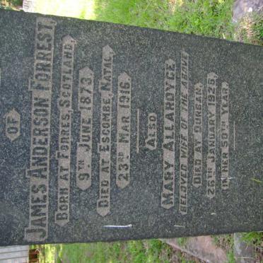 FORREST James Anderson 1873-1916 &amp; Mary ALLARDYCE -1925