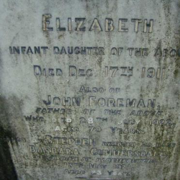 FOREMAN John -1922 :: FOREMAN Elizabeth -1911 :: CUMMERSDALE Stephen -1921