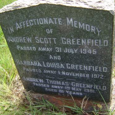 GREENFIELD Andrew Scott -1945 &amp; Barbara Louisa -1972 :: GREENFIELD Andrew Thomas -1991