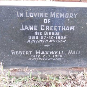 GREETHAM Jane nee BIRDUS -1925 :: HALL Robert Maxwell -1930