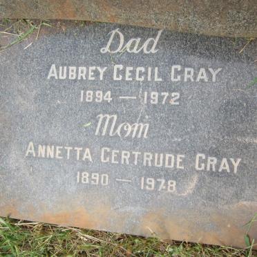 GRAY Aubrey Cecil 1894-1972 &amp; Annetta Gertrude 1890-1972