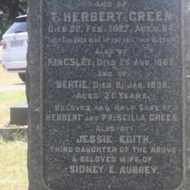 GREEN T. Herbert -1927 &amp; Priscilla Kingsley -1924 :: GREEN Kingsley -1868 :: GREEN Bertie -1898 :: AUBREY Jessie Edith