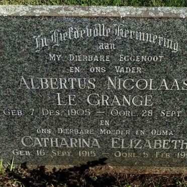 GRANGE Albertus Nicolaas, le 1905-1967 &amp; Catharina Elizabeth 1915-1992