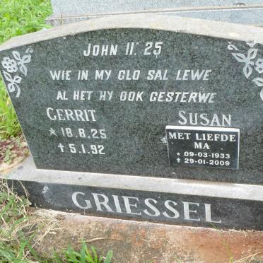 GRIESSEL Gerrit 1925-1992 &amp; Susan 1933-2009