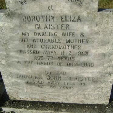 GLAISTER Douglas John -1989 &amp; Dorothy Eliza -1988