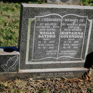 GOVENDER Kistamma 1946-2010 :: SATDEO Megan 1972-2003
