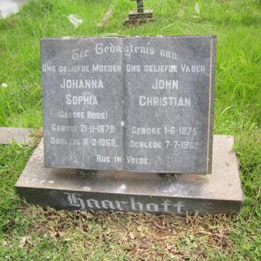 HAARHOFF John Christian 1875-1962 &amp; Johanna Sophia ROOS 1879-1962