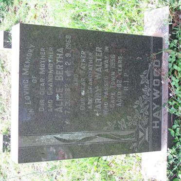 HAYWOOD Harry Walter -1956 &amp; Alice Bertha 1882-1968