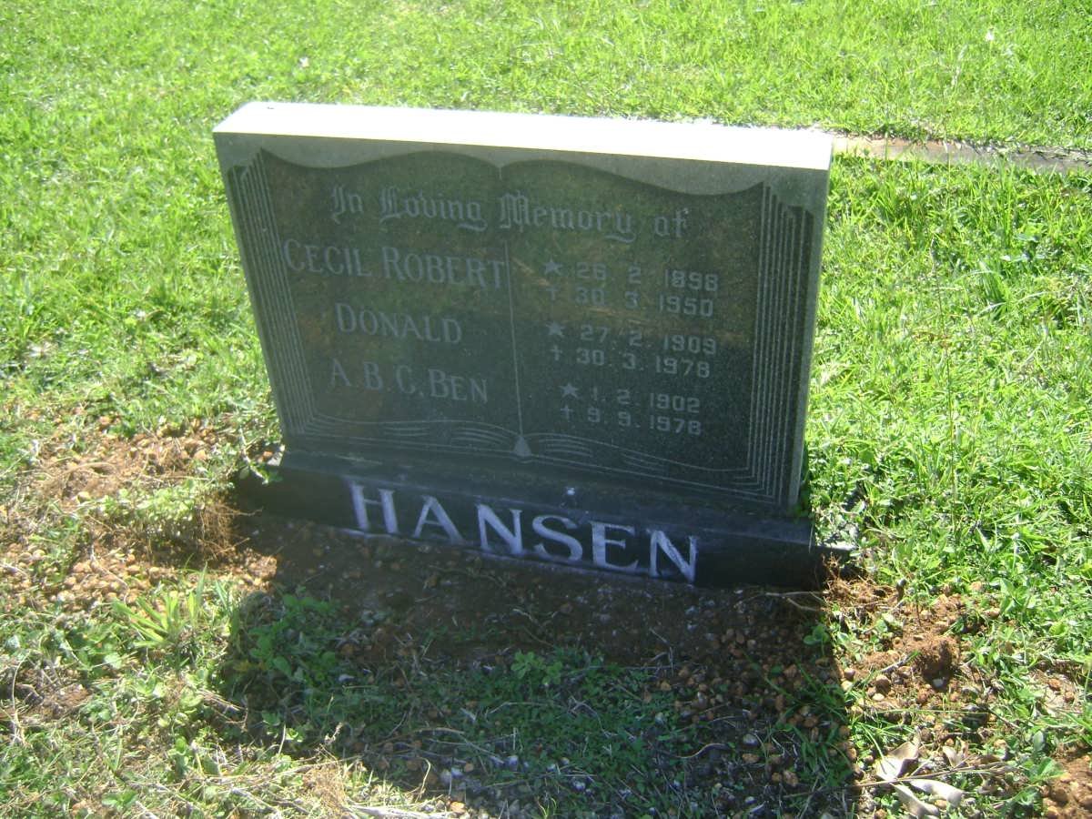 HANSEN Cecil Robert 1898-1950 :: HANSEN Donald 1909-1978 :: HANSEN A.B.C. Ben 1902-1978