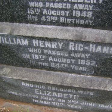 HANSEN William Henry, RIC -1952 &amp; Elizabeth -1961