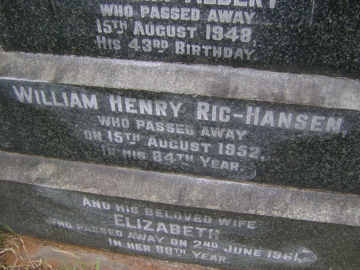 HANSEN William Henry, RIC -1952 &amp; Elizabeth -1961