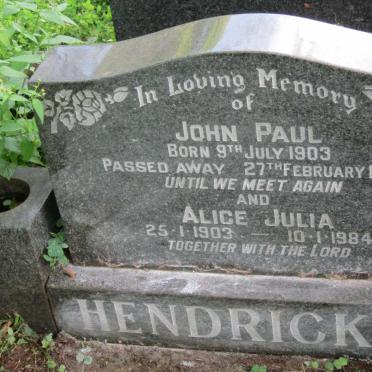 HENDRICKSE John Paul 1903-1980 &amp; Alice Julia 1903-1984