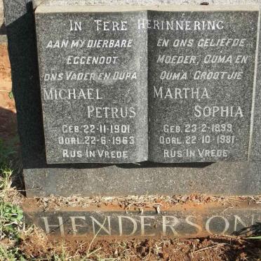 HENDERSON Michael Petrus 1901-1963 &amp; Martha Sophia 1899-1981