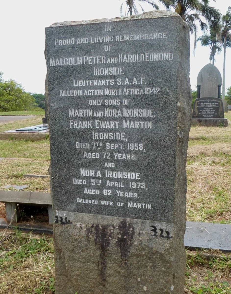IRONSIDE Frank Ewart Martin -1958 &amp; Nora -1973 :: IRONSIDE Malcolm Peter -1942 :: IRONSIDE Harold Edmond -1942