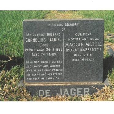 JAGER Cornelius Daniel, de -1969 &amp; Maggie Mettie RAFFERTY -1981
