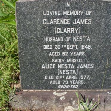 JAMES Clarence -1945 &amp; Alice Nesta -1977