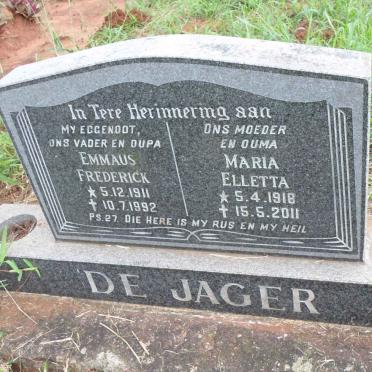 JAGER Emmaus Frederick, de 1911-1992 &amp; Maria Elletta 1918-2011