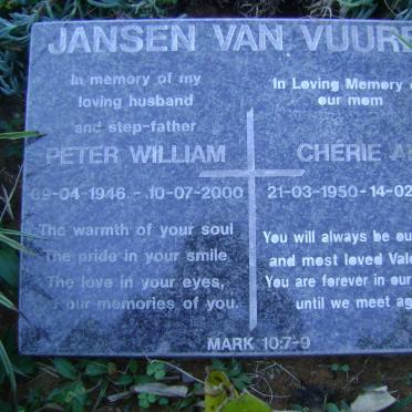 VUUREN Peter William, Jansen van 1946-2000 &amp; Cherie Ann 1950-2009
