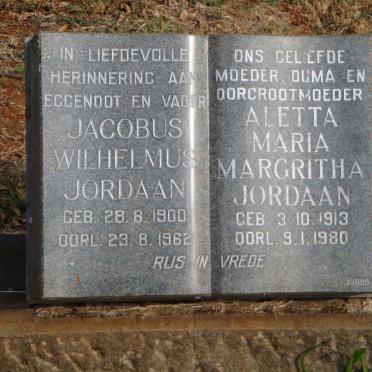 JORDAAN Jacobus Wilhelmus 1900-1962 &amp; Aletta Maria Margritha 1913-1980
