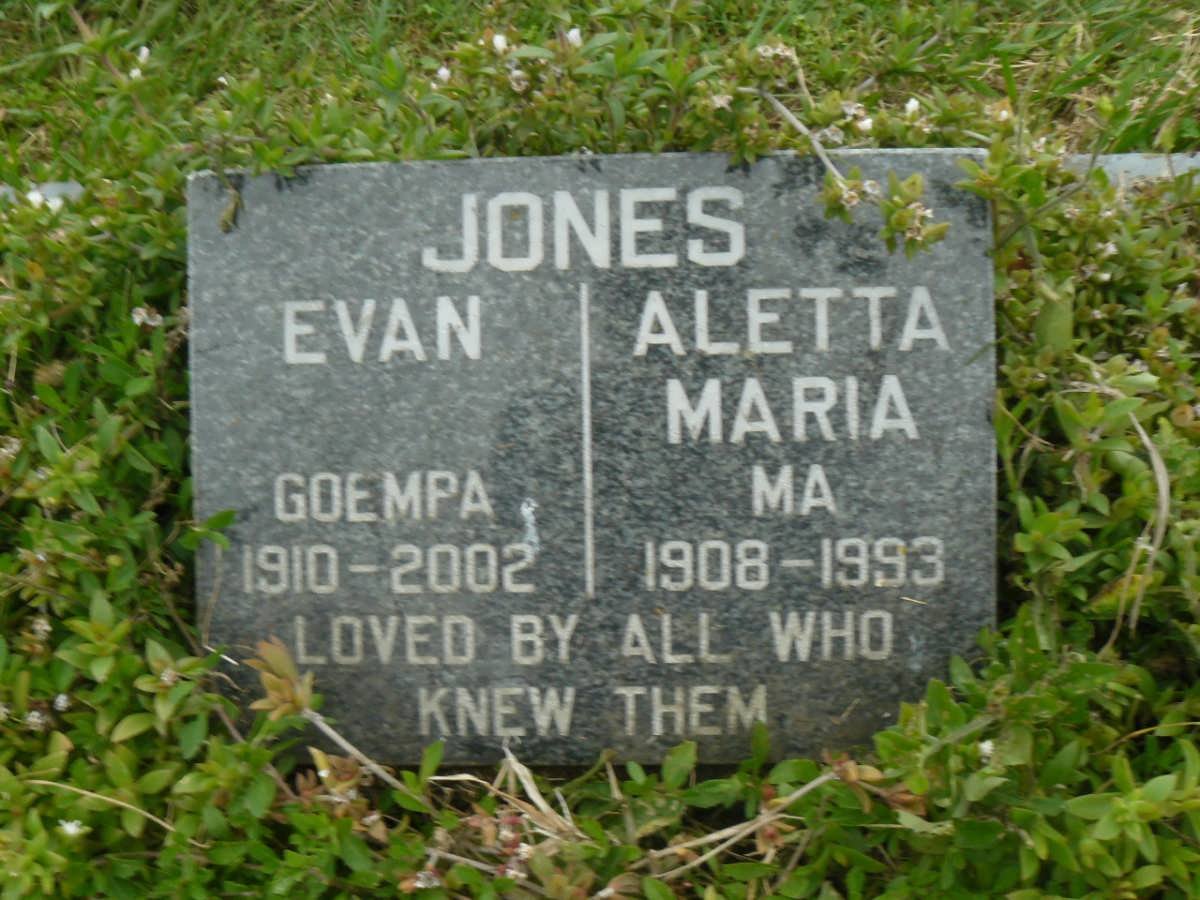JONES Evan 1910-2002 &amp; Aletta Maria 1908-1993