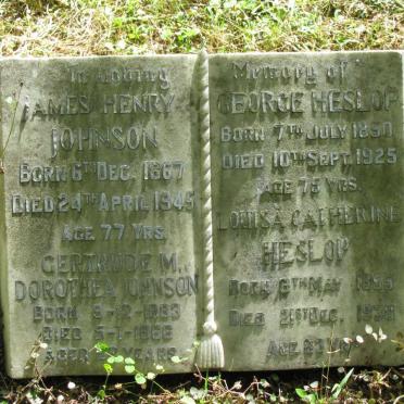 JOHNSON James Henry 1867-1945 &amp; Gertude M. Dorothea 1883-1966 :: HESLOP George 1850-1925 &amp; Louisa Catherine 1855-1938