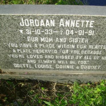 JORDAAN Johannes Jacobus 1909-1959 &amp; Ella Petronella 1915-1961 :: JORDAAN Annette 1933-1991 