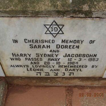 JACOBSOHN Harry Sydney -1984 &amp; Sarah Doreen -1983