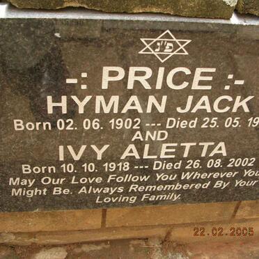 PRICE Hyman Jack 1902-1987 &amp; Ivy Aletta 1918-2002