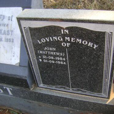 KAST Marc Rossfort 1917-2003 &amp; Rae Millicent Elizabeth 1922-1985 :: KAST Pamela Dawn -1952 :: KAST John, MATTHEWS 1984-1984