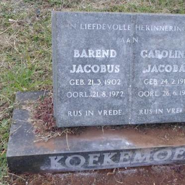 KOEKEMOER Barend Jacobus 1902-1972 &amp; Carolina Jacoba 1911-1981