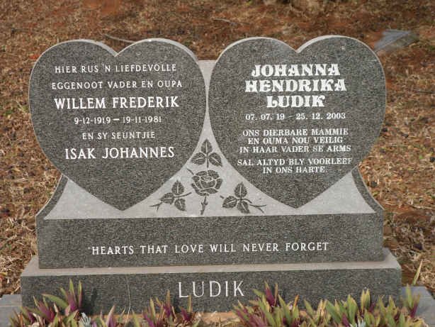 LUDIK Willem Frederik 1919-1981 &amp; Johanna Hendrika 1919-2003 :: LUDIK Isak Johannes -1943
