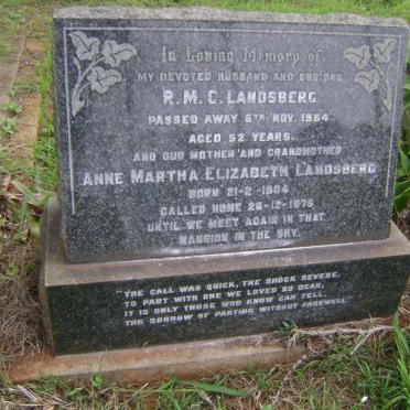 LANDSBERG Rhynard Martinus C. -1954 &amp; Anne Martha Elizabeth 1904-1975