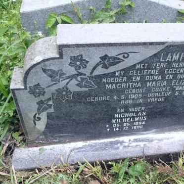 LAMPRECHT Nicholas Wilhelmus 1904-1996 &amp; Magritha Maria Elizabeth COOKE 1909-1985