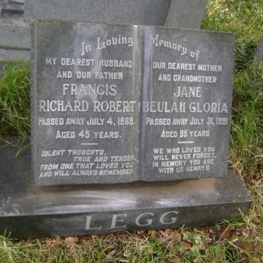 LEGG Francis Richard Robert -1969 &amp; Jane Beulah Gloria -1991