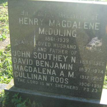 McDULING Henry Magdalene 1861-1939 :: McDULIING John Southey 1895-1966 :: McDULING David Benjamin 1897-1974